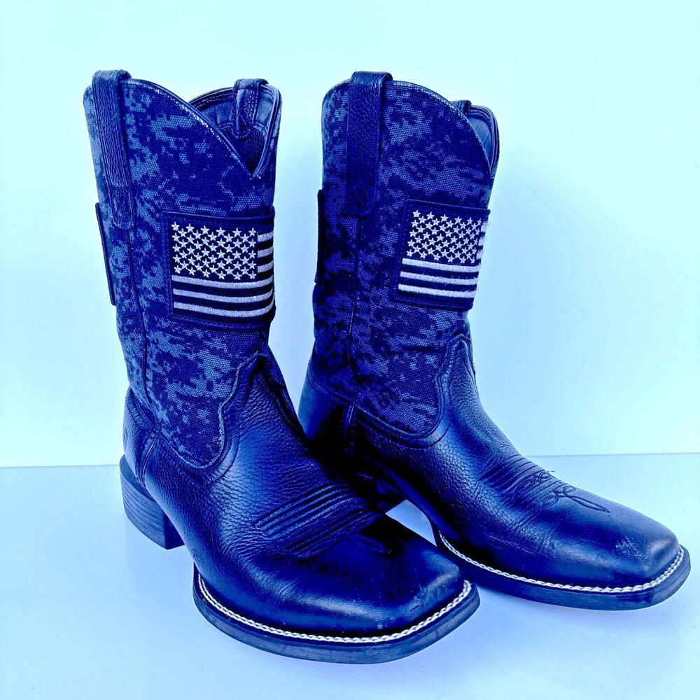 Ariat Patriot Western Mens Cowboy Boots Camo Square Toe Black Size 8D USA Flag